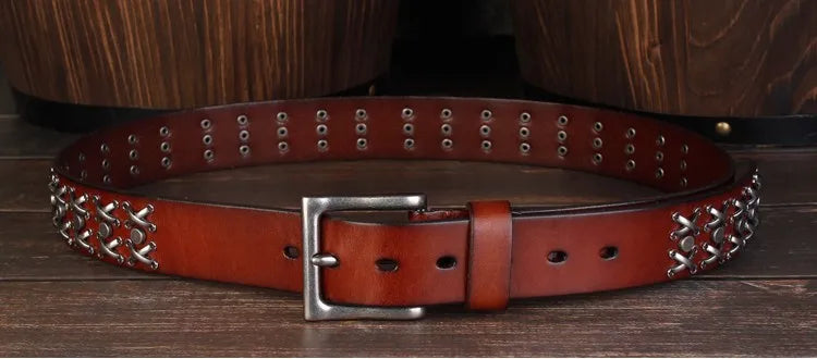 Studded Heavy Metal Style Belt Handmade Genuine Leather Punk Rock Style Men's Belt Cowhide Retro Tactical belt Jeans Belt