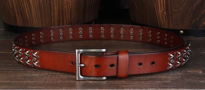 Studded Heavy Metal Style Belt Handmade Genuine Leather Punk Rock Style Men's Belt Cowhide Retro Tactical belt Jeans Belt