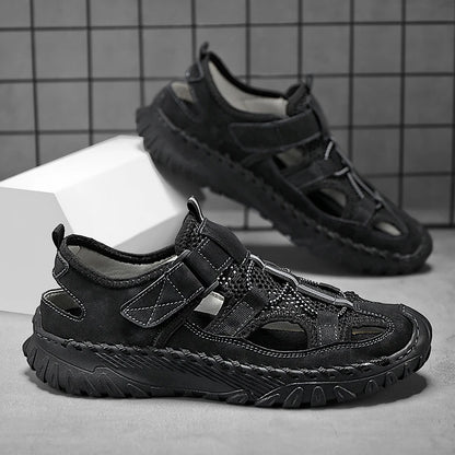 Men Outdoor Protective Toe Sandals Hollow Breathable Mesh Upper Quick Dry Lining Non Slip Walking Camping Driving Casual Shoes