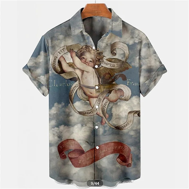 Vintage Figure Illustration Shirts Summer Hawaii 3D Men's Clothing Fashion Breathable Men's Top Loose Outdoor Casual Clothin