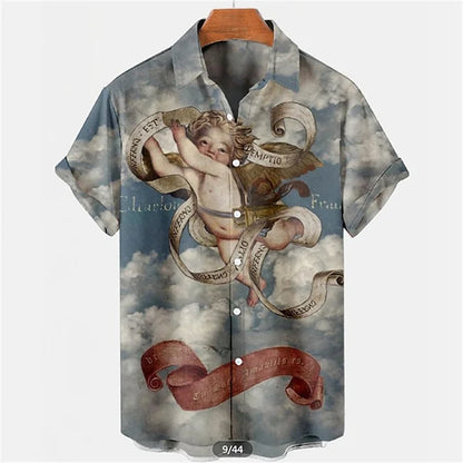 Vintage Figure Illustration Shirts Summer Hawaii 3D Men's Clothing Fashion Breathable Men's Top Loose Outdoor Casual Clothin