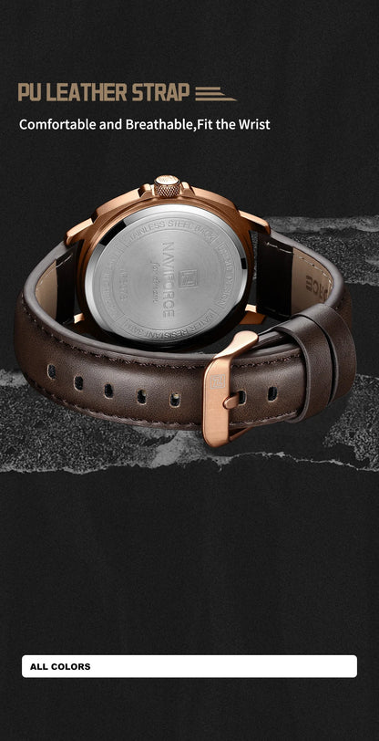 NAVIFORCE  High Quality Male Wristwatch PU Band Calendar Brand Men Quartz Watch Auto Date Display Waterproof Clocks Reloj Hombre