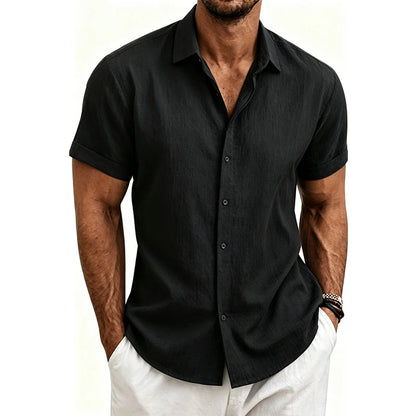 2026 Men's Simple and Fresh Shirt - Street Fashion Loose Quick-Drying Casual Shirt-Hawaiian Vacation Style Solid Collar Cardigan