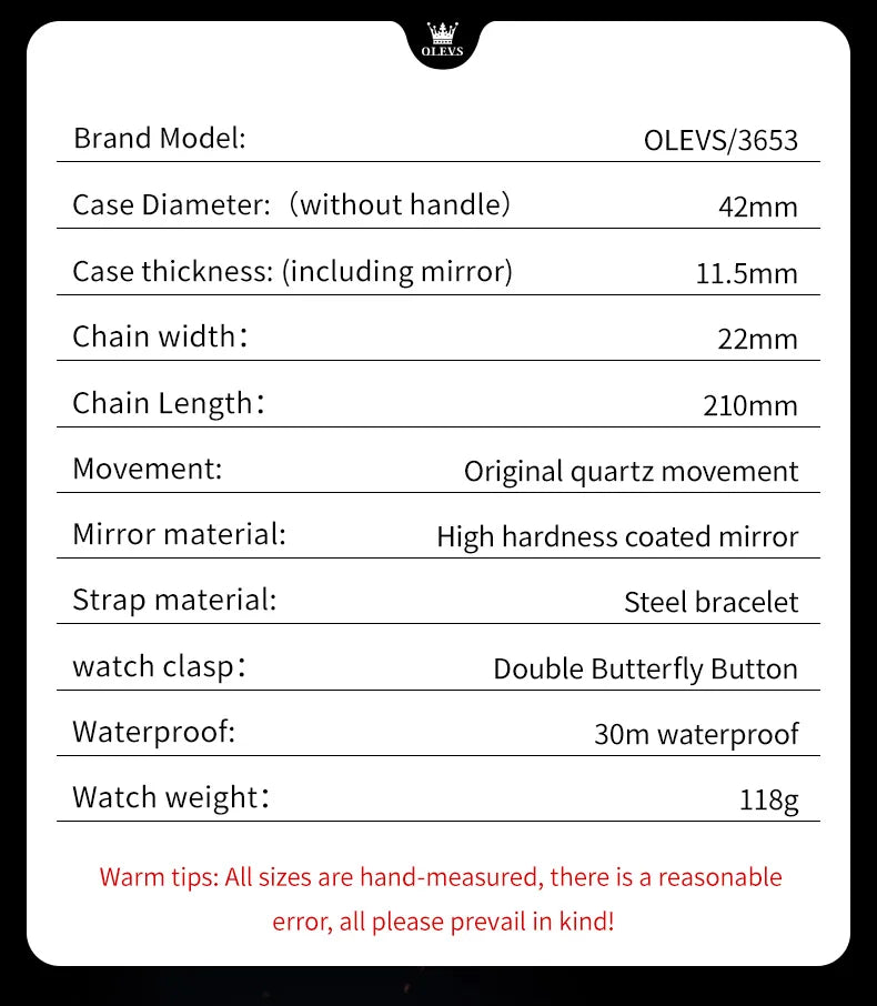 OLEVS 3653 Original Mens Quartz Watch NEW Four Functional Small Dials Chronograph 24-hour Moon Phase Stainless Steel Waterproof Man Wristwatch
