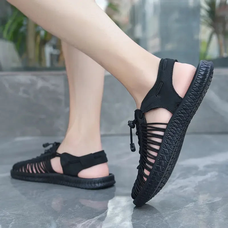 Summer Men Sandals Women Slippers Weaving Design Beach Sandals Breathable Casual Flat Sandals Outdoor Couples Sandals Size 48