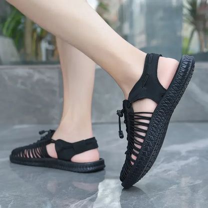 Summer Men Sandals Women Slippers Weaving Design Beach Sandals Breathable Casual Flat Sandals Outdoor Couples Sandals Size 48
