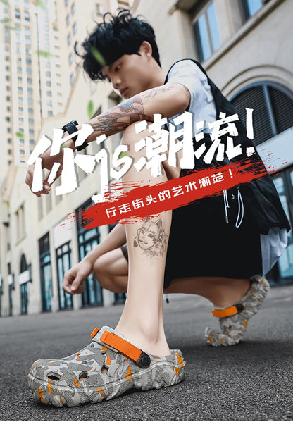 Size 40-47 Men Sandals Casual Street Light EVA Men's Casual Shoes Hole Shoes Clogs Home Garden Outdoor Male Beach Flat Slippers