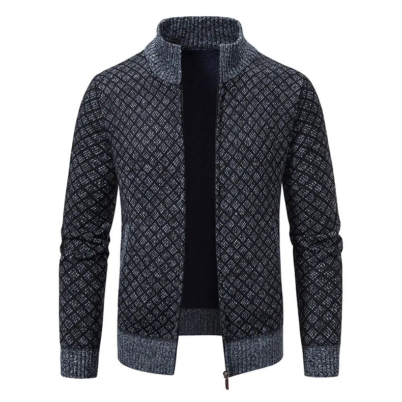 Men's Knitted Cardigan Coat Korean Slim Fit Trendy Sweater Autumn Winter Zip Up Mens Fleece Lined Top Clothing