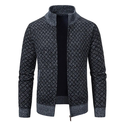 Men's Knitted Cardigan Coat Korean Slim Fit Trendy Sweater Autumn Winter Zip Up Mens Fleece Lined Top Clothing