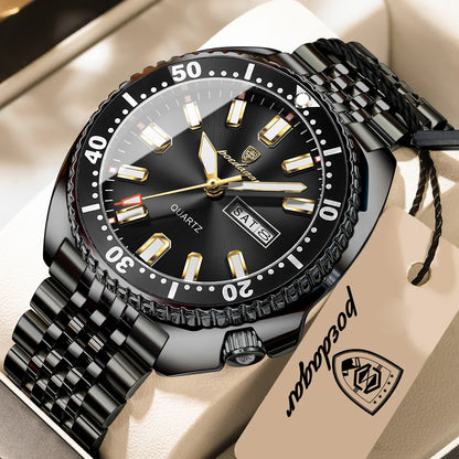 POEDAGAR Luxury Quartz Men Clock Waterproof Luminous Business Man Wristwatch Stainless Steel Date Week Sport Men's Watches Reloj