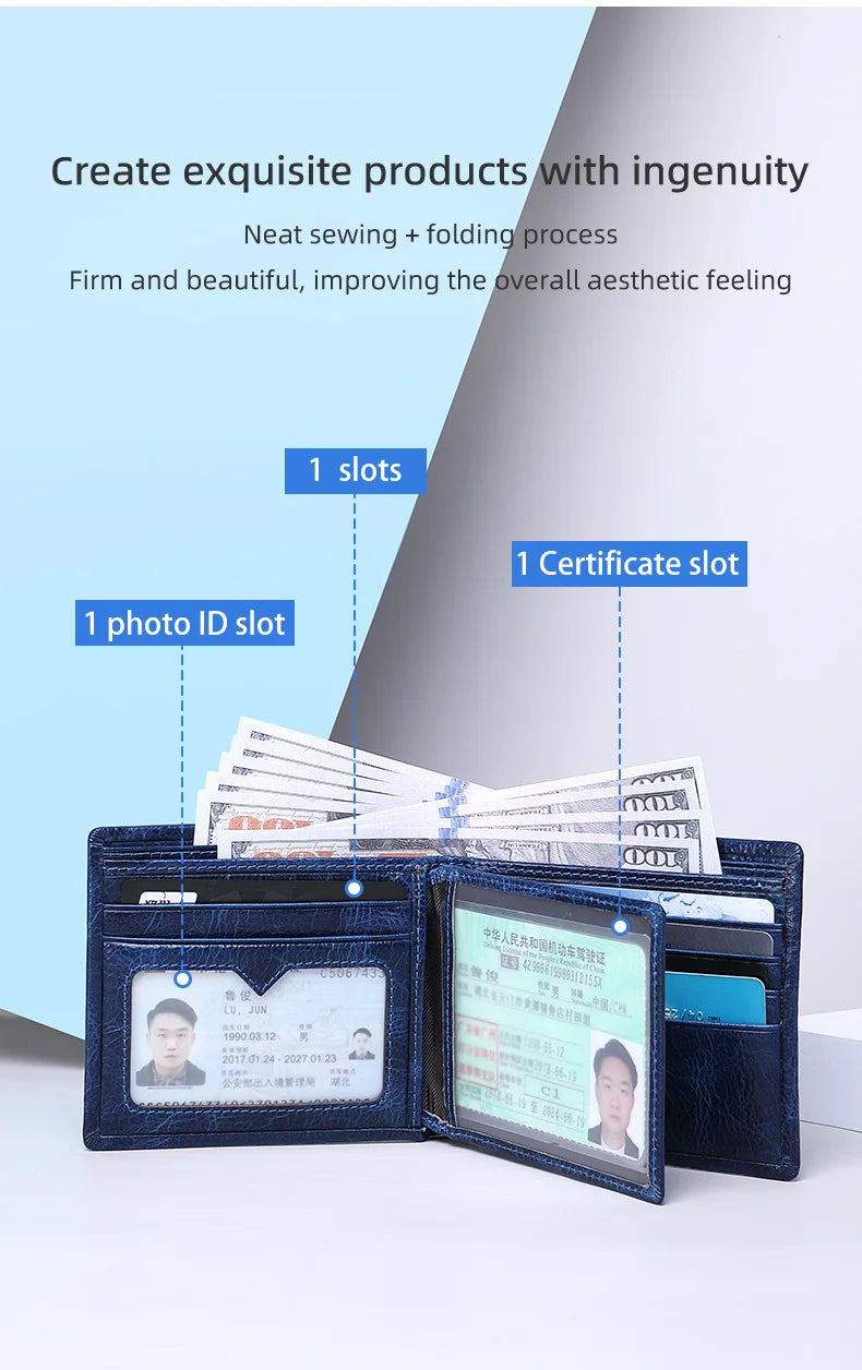 BULLCAPTAIN New Men's Leather Wallet RFID Function Fashion Business Multi-Card Men's Wallet Clip QB026