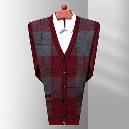Dad's Sweater Cardigan Jacket Thickened Autumn and Winter Knitted Casual Thick Style Middle-aged and Elderly Men's Top