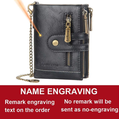 New Men Wallets Name Engraving 11 Card Holders Men Short Purse Double Zipper Coin Pocket High Quality Male Purse Cartera