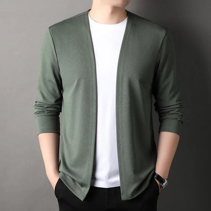 New Men's Casual Solid Color Long Sleeved Cardigan Cloak Spring and Autumn Fashionable Comfortable Top