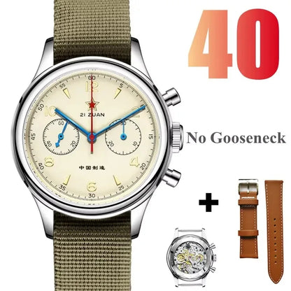 Red Star Retro 1963 Chronograph ST1901 Hand Winding Movement Air Force Pilots Aviation Sapphire Men Mechanical Watch Waterproof