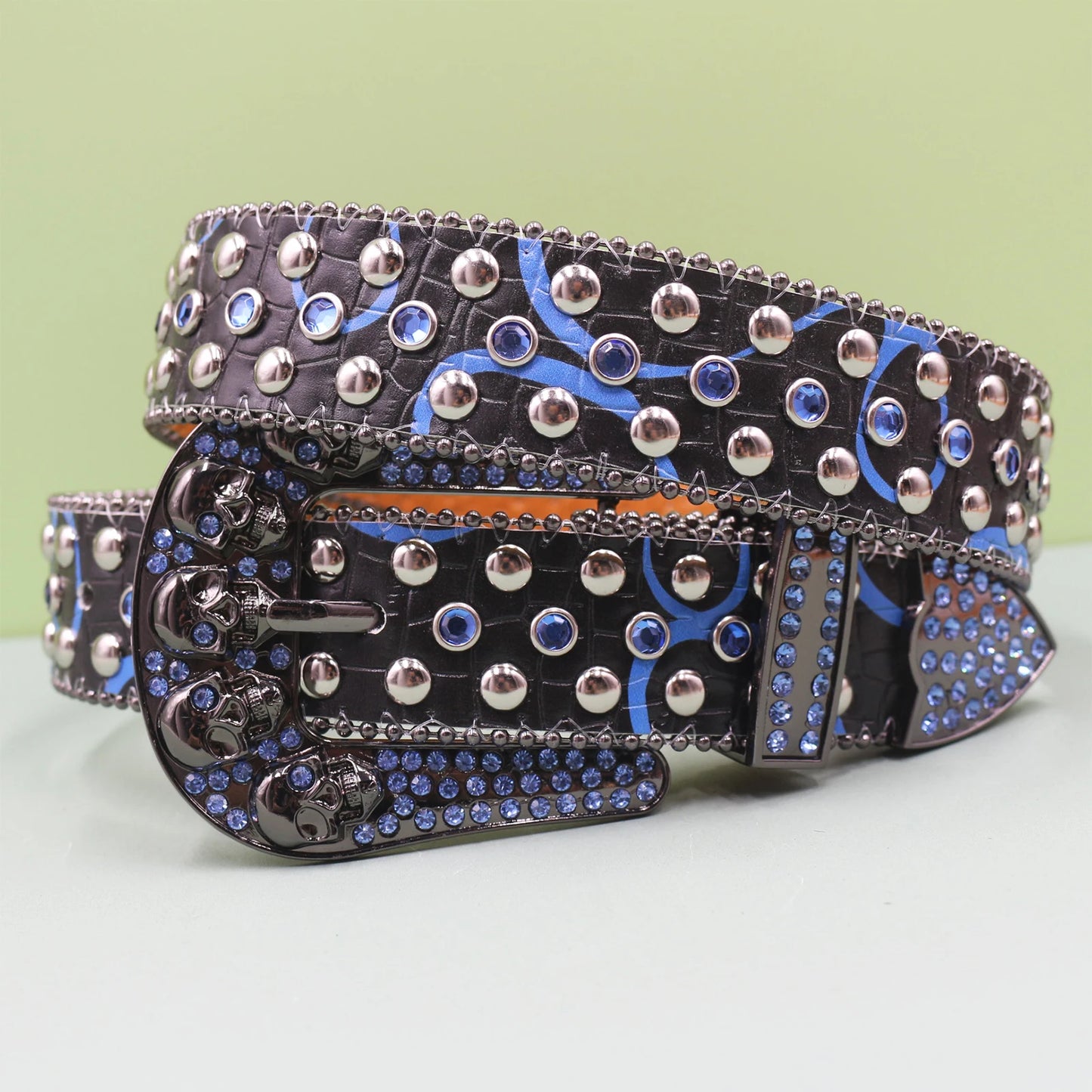 Punk Skull Leopard Rhinestones Belt Diamond Bling Men Western Cowgirl Cowboy Luxury Strap Studded Belts