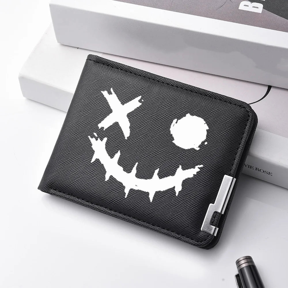 Cartoon Printed PU Leather Men's Wallet with Multiple Card Slots Slim Funny Expression Design Fashionable Compact Wallet