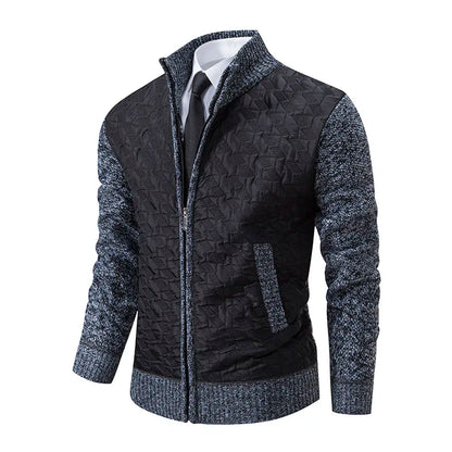 Mens Sweaters Jacket Full Zip Fleeced Sweater Cardigan Plaid Stand Collar Sweaters Coat Autumn Winter Homme Clothes