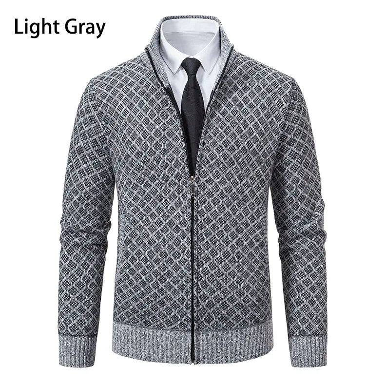 Men's Knitted Cardigan Coat Korean Slim Fit Trendy Sweater Autumn Winter Zip Up Mens Fleece Lined Top Clothing