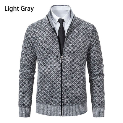 Men's Knitted Cardigan Coat Korean Slim Fit Trendy Sweater Autumn Winter Zip Up Mens Fleece Lined Top Clothing