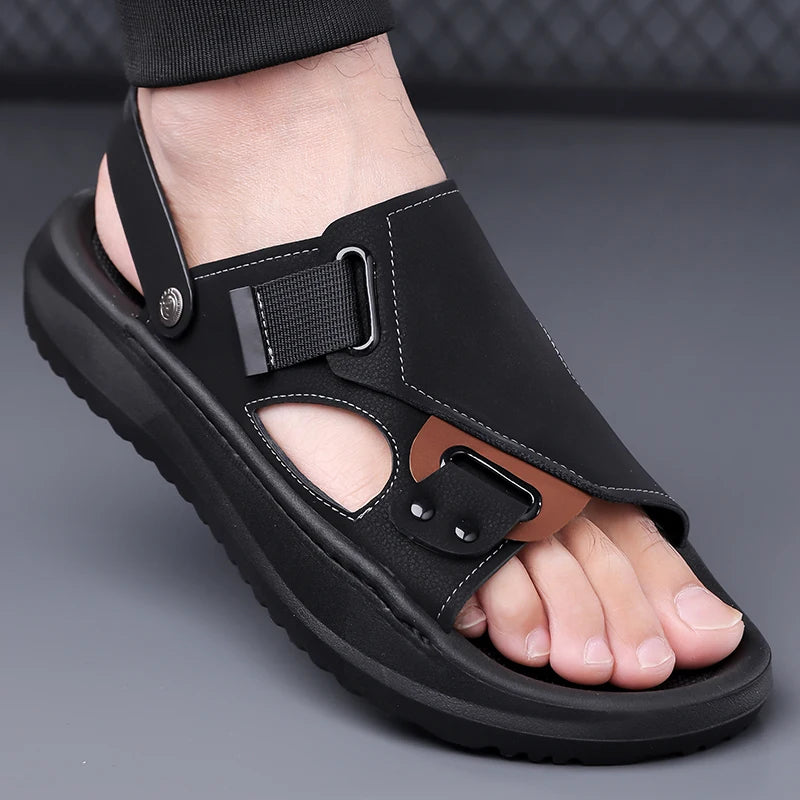Men's Summer Outdoor Driving Sandals Comfortable Breathable Anti-slip Thick Bottom Two-Way Beach Slippers-WC20253