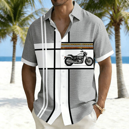 Men's Colorful Parrot Printed Short Sleeve Shirt, Striped and Tropical Macaw Pattern Loose Breathable Shirt