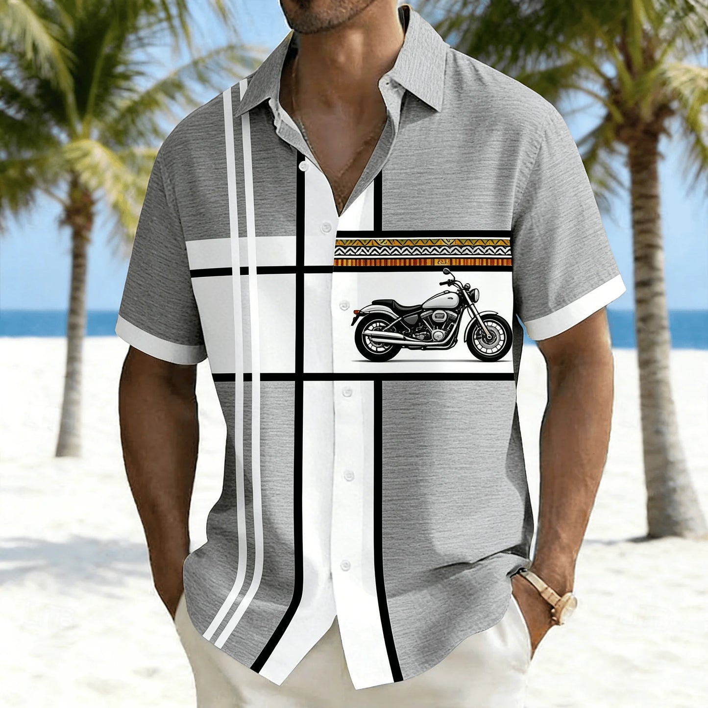 Men's Colorful Parrot Printed Short Sleeve Shirt, Striped and Tropical Macaw Pattern Loose Breathable Shirt
