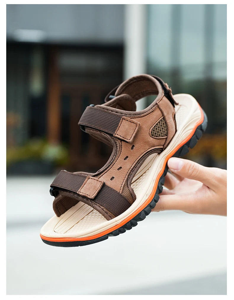 Brand Summer Men's Sandals Genuine Leather Men Slippers Gladiator Men Beach Sandals Soft Comfortable Outdoors Wading Shoes 38-47