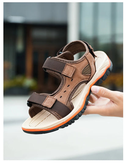 Brand Summer Men's Sandals Genuine Leather Men Slippers Gladiator Men Beach Sandals Soft Comfortable Outdoors Wading Shoes 38-47
