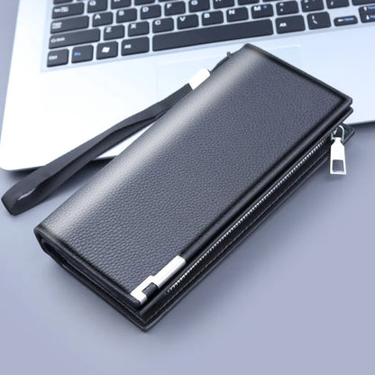 Long Clutch Men PU Material Zipper Hasp Cell Phone Bag Card Holder Coin Pocket Large Capacity Multifunctional Handbag Business
