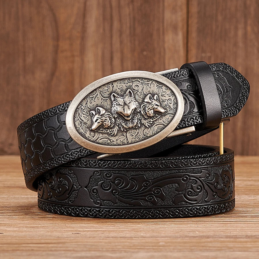 3.5cm Fashion Embossing Retro Male Belts for Men Business Split Leather Belt Dragon Pattern Automatic Buckle Strap