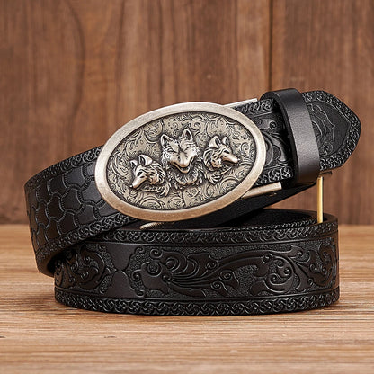 3.5cm Fashion Embossing Retro Male Belts for Men Business Split Leather Belt Dragon Pattern Automatic Buckle Strap