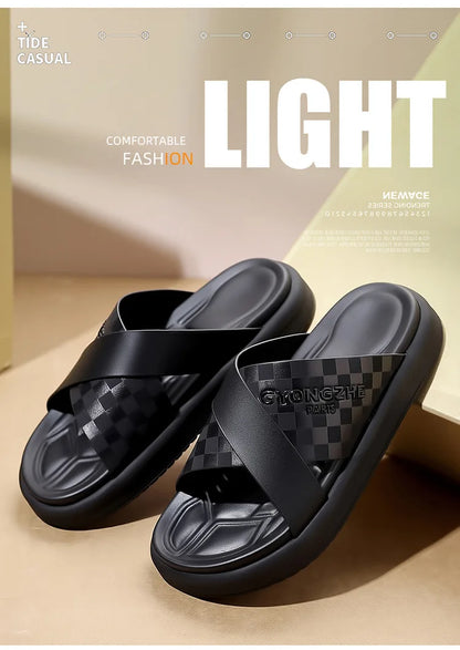Summer New Fashion Outside Wear Slippers for Men Business Casual Black Leisure Genuine Leather Beach Shoes Slippers Man