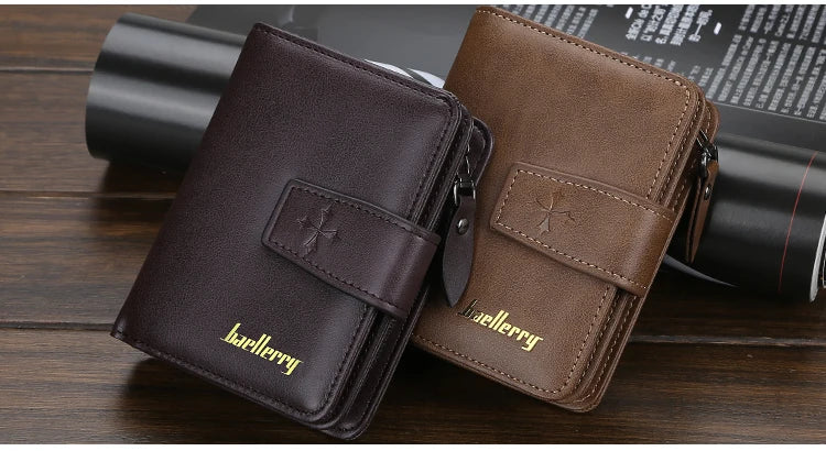 New Business Men Wallets Zipper Card Holder High Quality Male Purse New PU Leather Vintage Coin Holder Men Wallets
