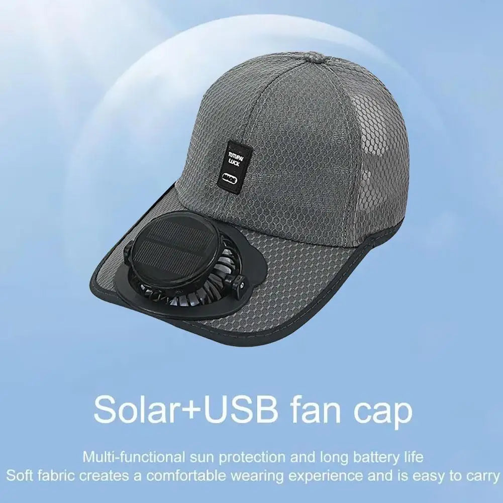 Summer Men Women Mesh Baseball Hat Sun Block Baseball Hat With Solar Fan USB Charging Fan Breathable UV Block Outdoor Sunhats