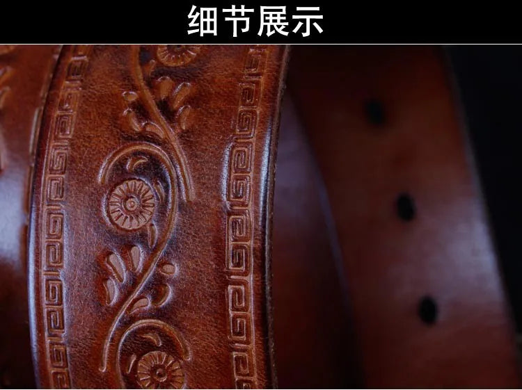 High Quality Court Style Embossed Western Cowboy Steel Buckle Belt Genuine Leather Designer Men Belt Punk Jeans Belts For Men