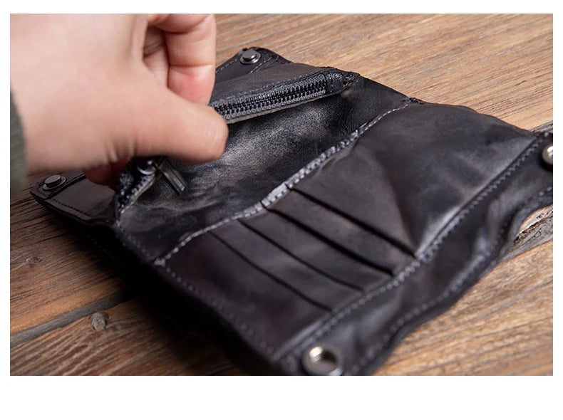 GURO High Quality Men Genuine Leather Wallet Vintage Bifold Money Clip Credit Card Holder Luxury Design with Zipper Coin Pocket