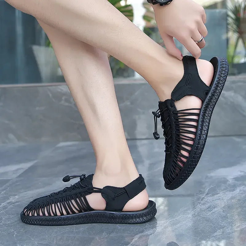 Summer Men Sandals Women Slippers Weaving Design Beach Sandals Breathable Casual Flat Sandals Outdoor Couples Sandals Size 48