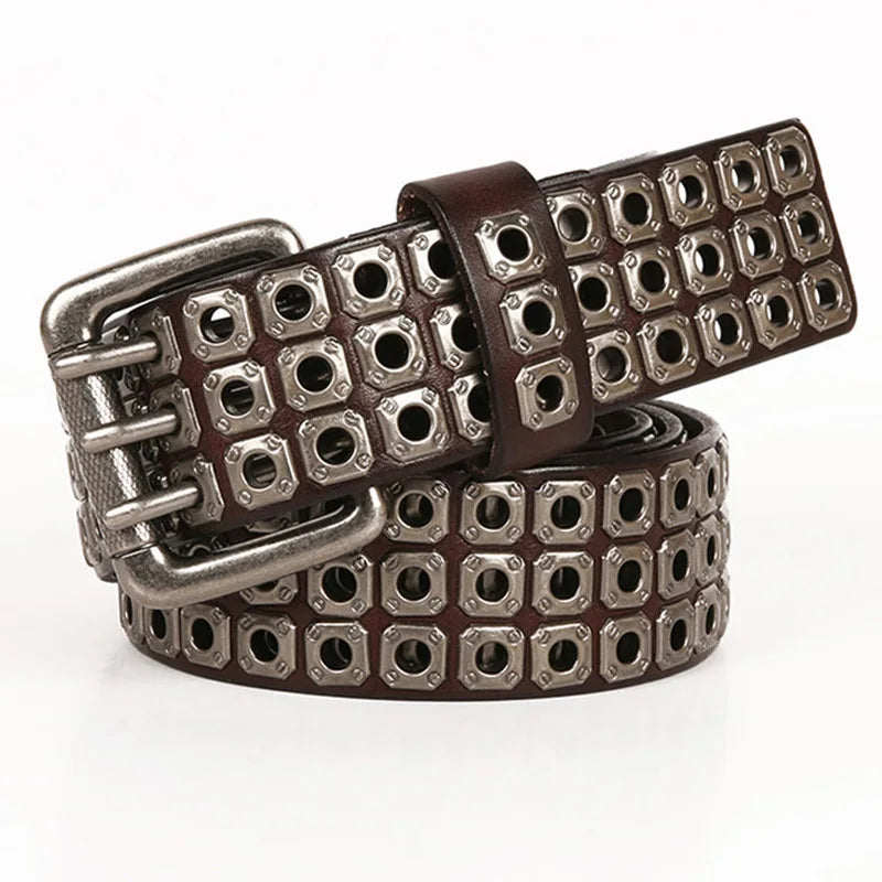 Men Belt Punk Rivet Jeans Belts For WOMEN  NEW Metal Rivet Cowboy Belt Genuine Leather Cowskin