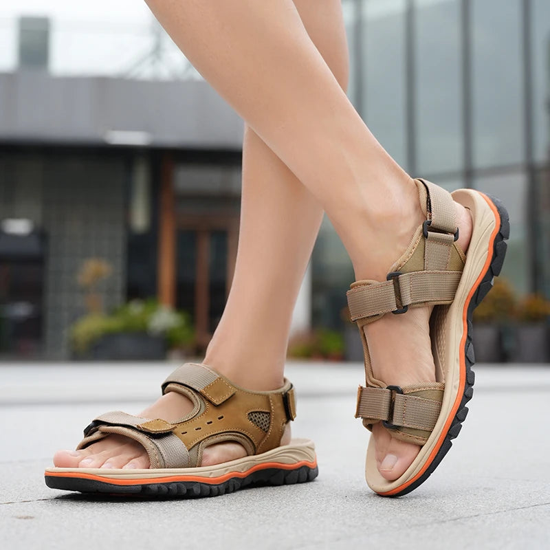 Brand Summer Men's Sandals Genuine Leather Men Slippers Gladiator Men Beach Sandals Soft Comfortable Outdoors Wading Shoes 38-47