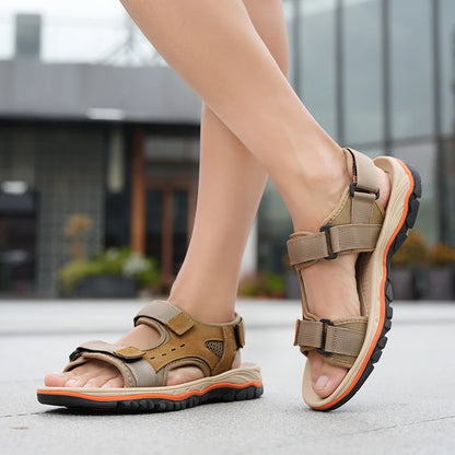 Brand Summer Men's Sandals Genuine Leather Men Slippers Gladiator Men Beach Sandals Soft Comfortable Outdoors Wading Shoes 38-47