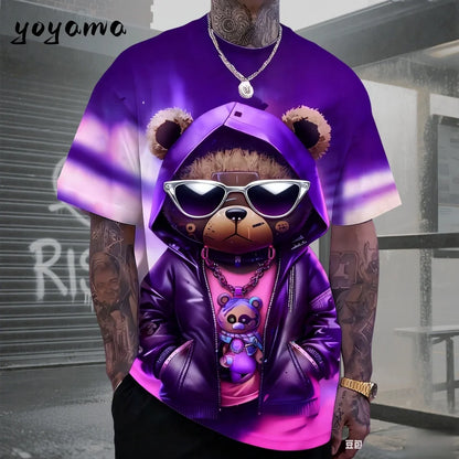 Men's T-Shirts Hip Hop Bear Pattern 3D Print Men's Clothing Summer New Streetwear Oversized Unisex T-Shirt Harajuku Men Clothes