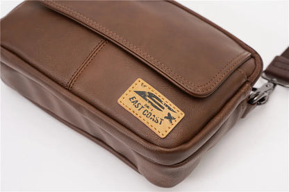 Vinatge Men's Crossbody Bag Soft PU Leather Shoulder Bag For Men Fashion Square Crossbody Messenger Bag Flap Zipper Satchels