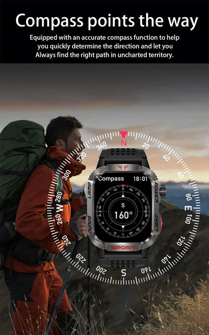 2026 Military GPS Smart Watch Money Detector Light Compass Waterproof Outdoor Sport Tracker Bluetooth Call Watch with Flashlight