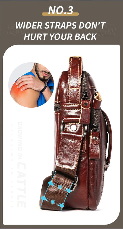 BULLCAPTAIN  Genuine Leather Men's Bag Single Crossbody Bag Shoulder Bag Men's Messenger Bag
