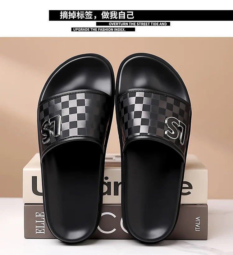 Summer Fashion Casual Flip Flops for Men New Designer Black Cow Leather Slippers Male High Quality Korean Outwear Slides Men