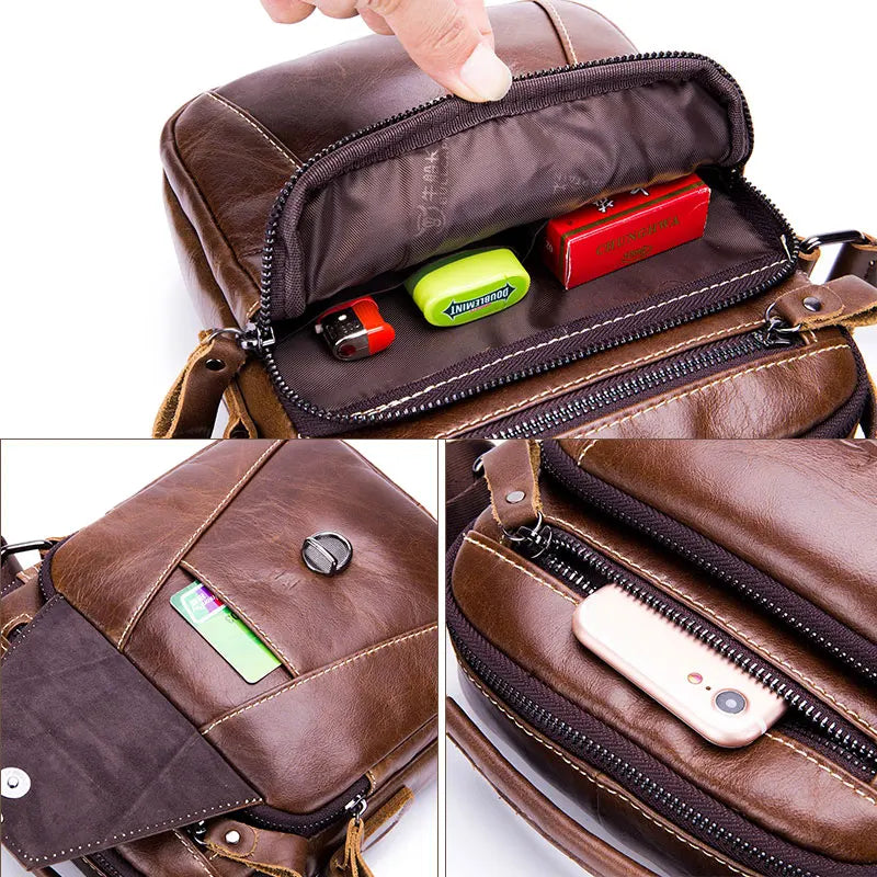 BULLCAPTAIN  Genuine Leather Men's Bag Single Crossbody Bag Shoulder Bag Men's Messenger Bag