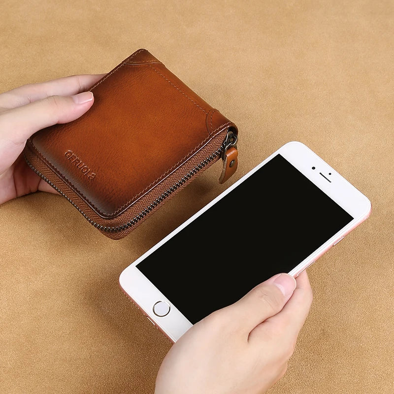 Wallet for men genuine leather zipper wallet, change card bag, all-in-one wallet, trendy short clip for men