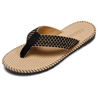 Men's flip flops summer new lightweight rubber woven slippers fashion casual outdoor sandals breathable anti slip beach shoes