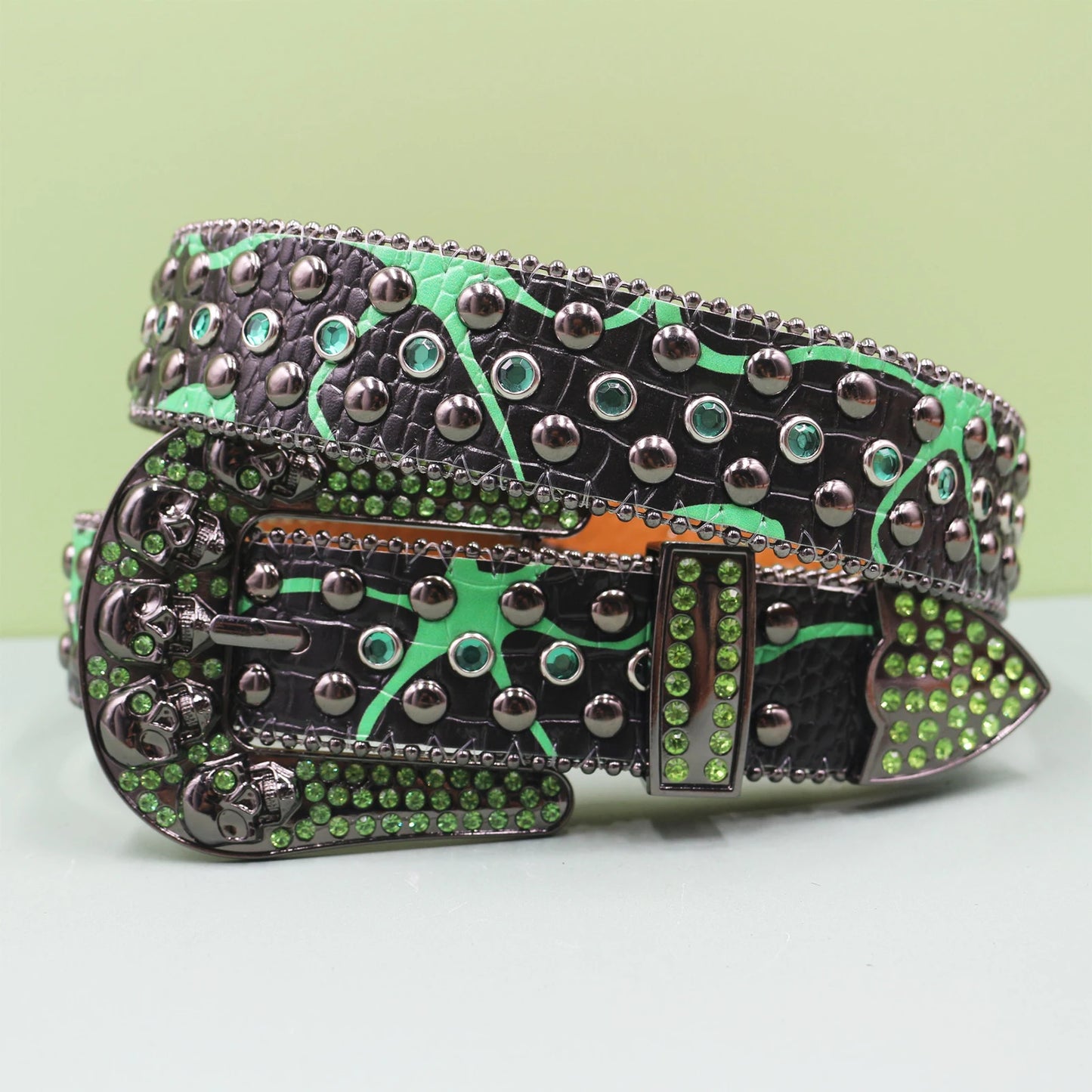 Punk Skull Leopard Rhinestones Belt Diamond Bling Men Western Cowgirl Cowboy Luxury Strap Studded Belts